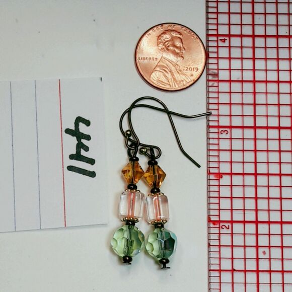 artisan earrings 441#mfs NEW boho green yellow hatpin victorian glass drop earri - Picture 4 of 5